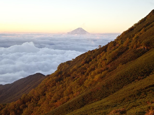 八ヶ岳からの朝焼け富士