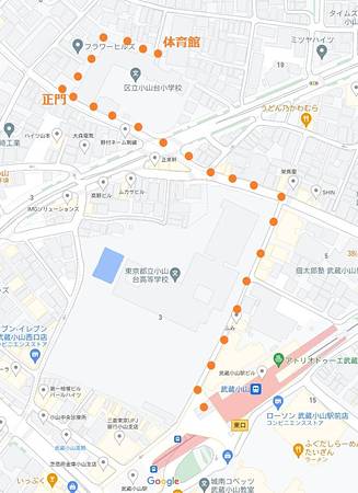 武蔵小山駅〜体育館への道