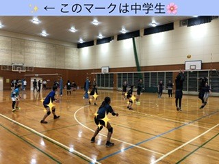 中学生4名を加えて真剣にプレー