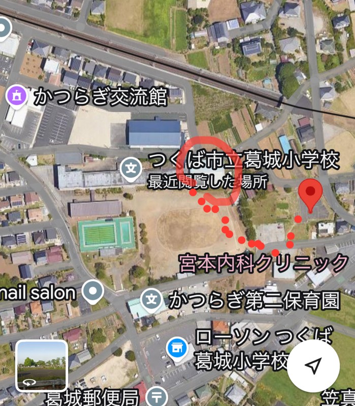 葛城小📍が駐車場⚪︎が体育館