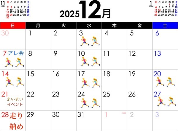 12月ランニングスケジュール