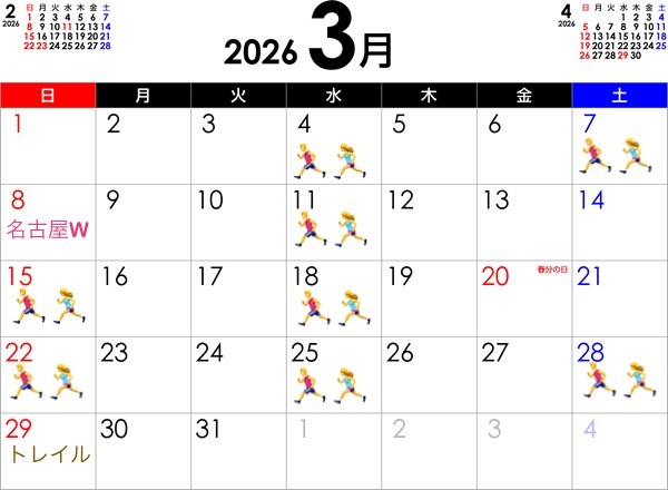 3月ランニングスケジュール