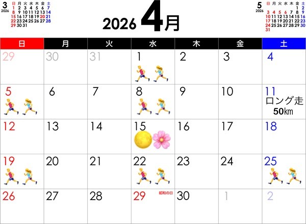 4月ランニングスケジュール