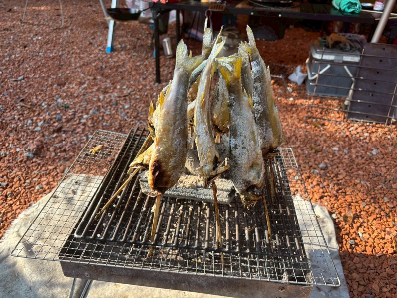 じっくり遠火で鮎の塩焼き