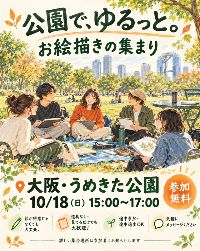 10/18（日）15時〜17時 大阪 お絵描き集まり🎨