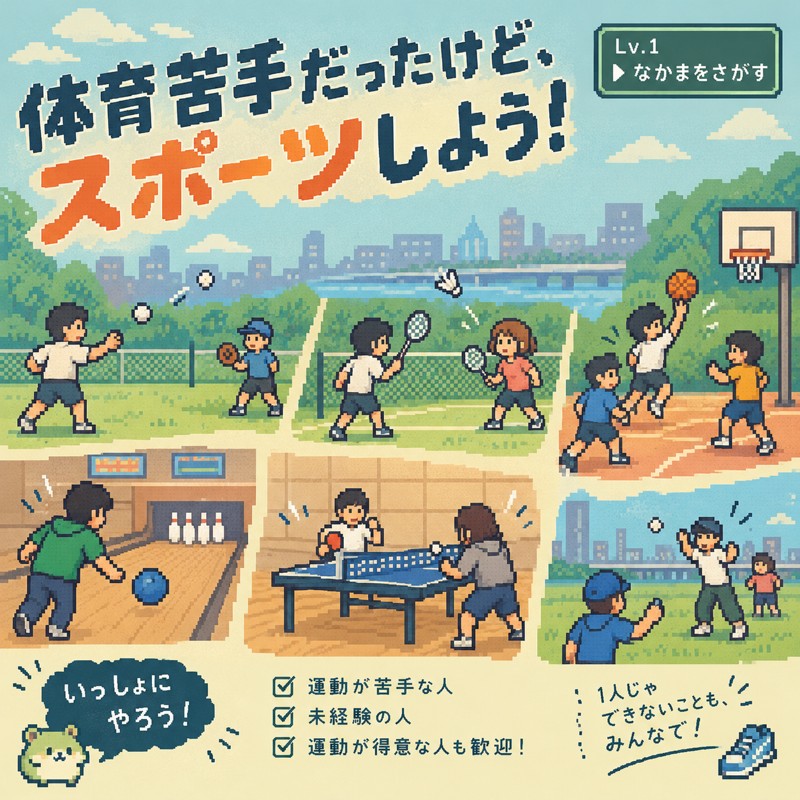 体育苦手だったけど、スポーツしよう！
